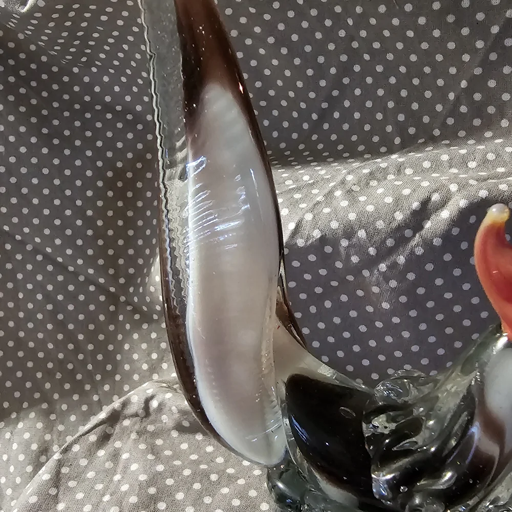 Handblown Glass Rooster Figurine - Red Crest, Clear Body - Unbranded